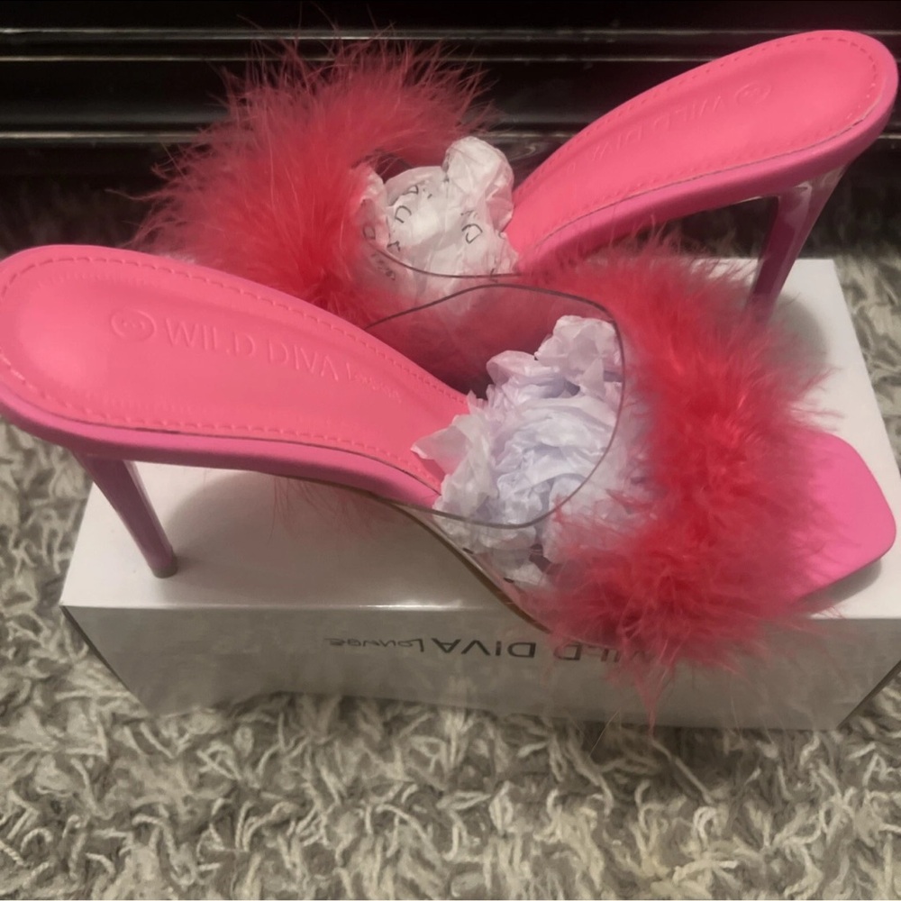 Wild Diva Hot Pink Feathered Heels